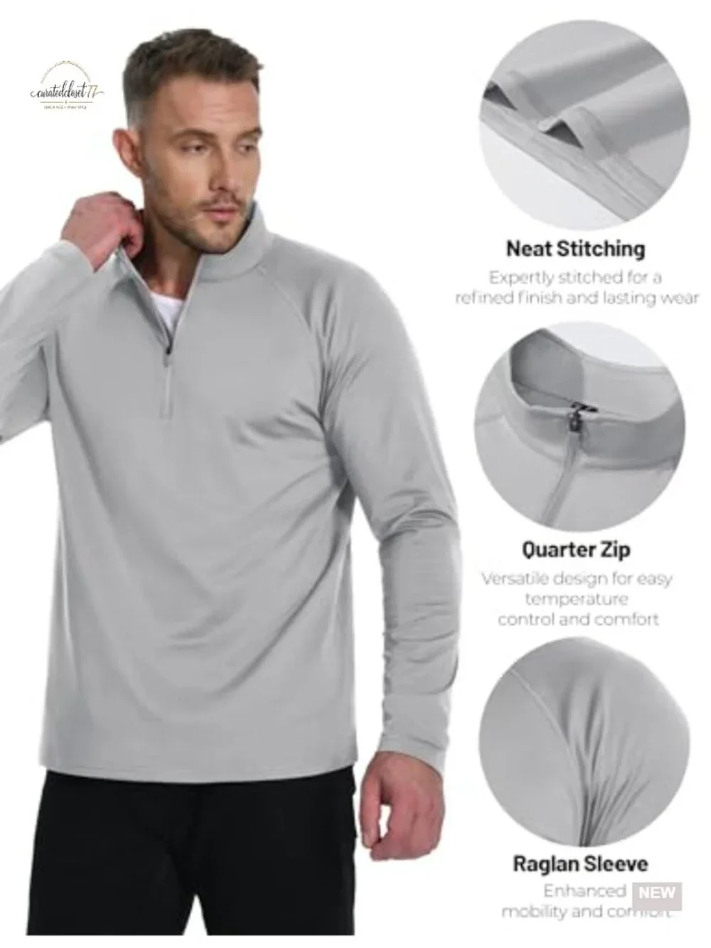 Men's Quarter Zip Pullover Fleece Lined Long Sleeve Golf Shirt Lightweight